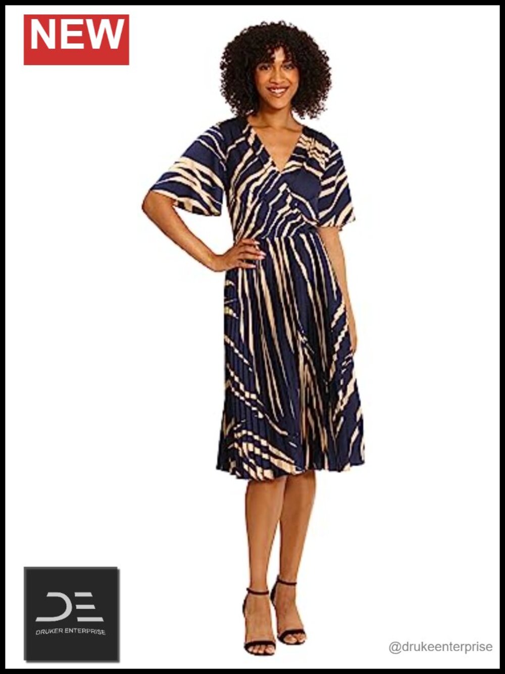 Pleated Skirt Charmeuse Dress V-Neck Cocktail